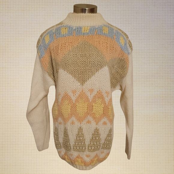 Vintage 80s Geometric Pastel Oversized Sweater Ashleigh Morgan L Long Pullover - Picture 1 of 7
